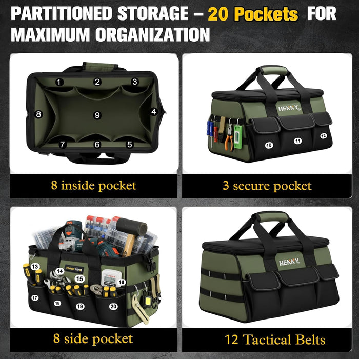 Tough Gear 2.0 Heavy Duty Tool Bag – 18 Inch 48 Pocket Waterproof Industrial Organizer with MOLLE System & 750 Days Warranty
