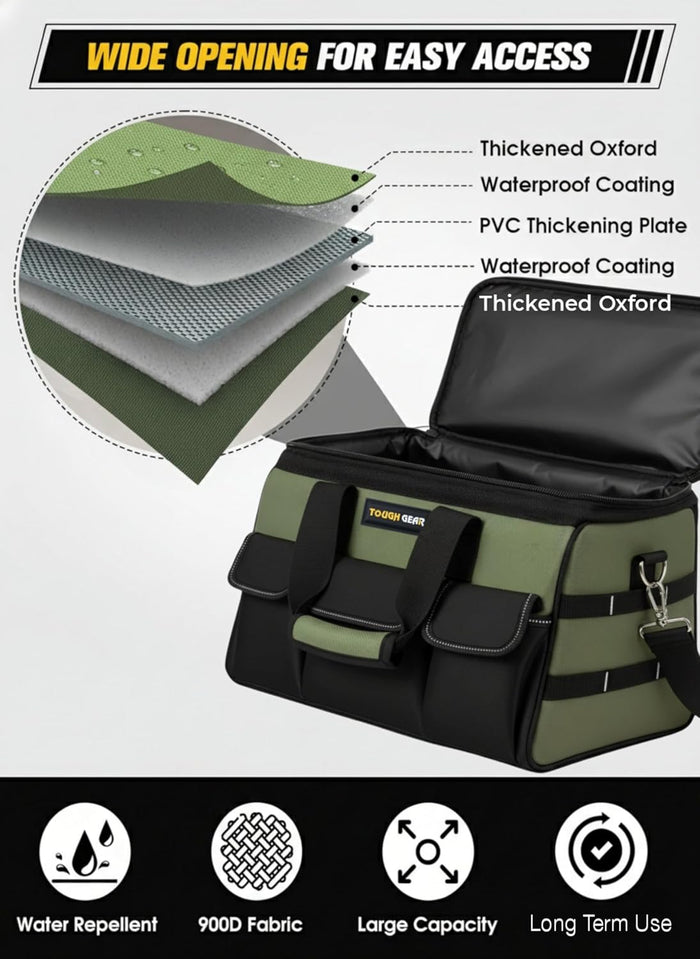 Tough Gear 2.0 Heavy Duty Tool Bag – 18 Inch 48 Pocket Waterproof Industrial Organizer with MOLLE System & 750 Days Warranty