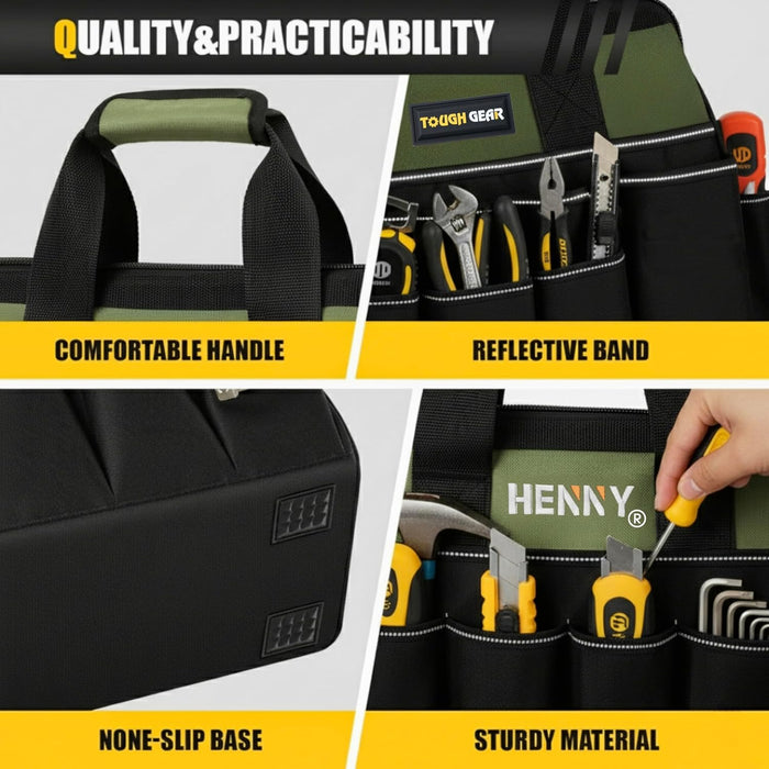 Tough Gear 2.0 Heavy Duty Tool Bag – 18 Inch 48 Pocket Waterproof Industrial Organizer with MOLLE System & 750 Days Warranty
