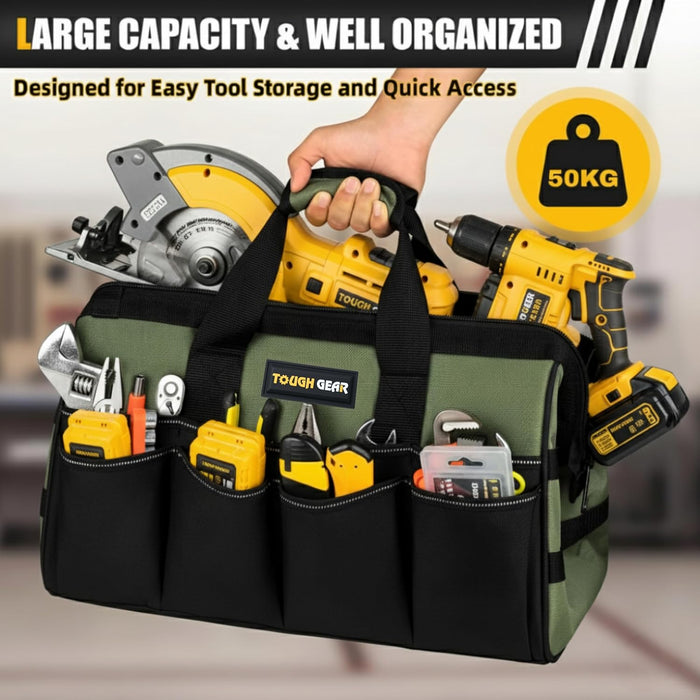 Tough Gear 2.0 Heavy Duty Tool Bag – 18 Inch 48 Pocket Waterproof Industrial Organizer with MOLLE System & 750 Days Warranty