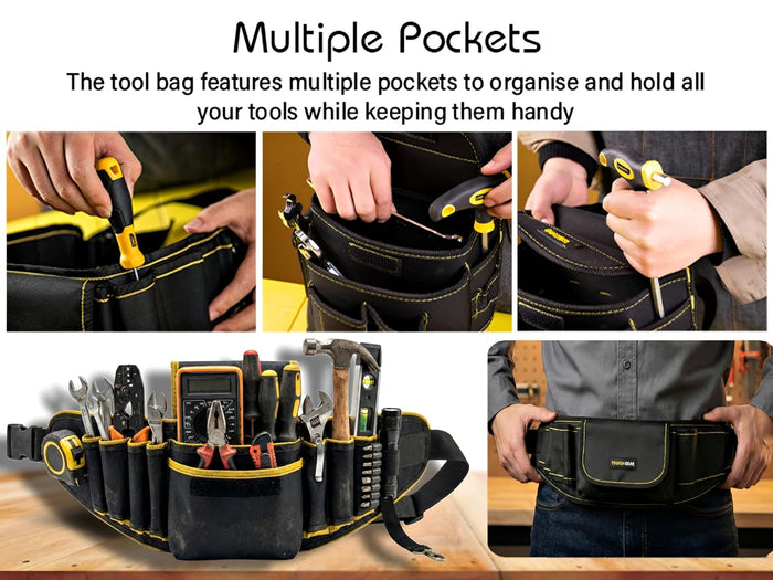 Tough Gear 2.0 Pro Series Tool Belt Pouch – Heavy Duty Multi-Pocket Waist Tool Bag with Adjustable Belt for Electricians & Technicians