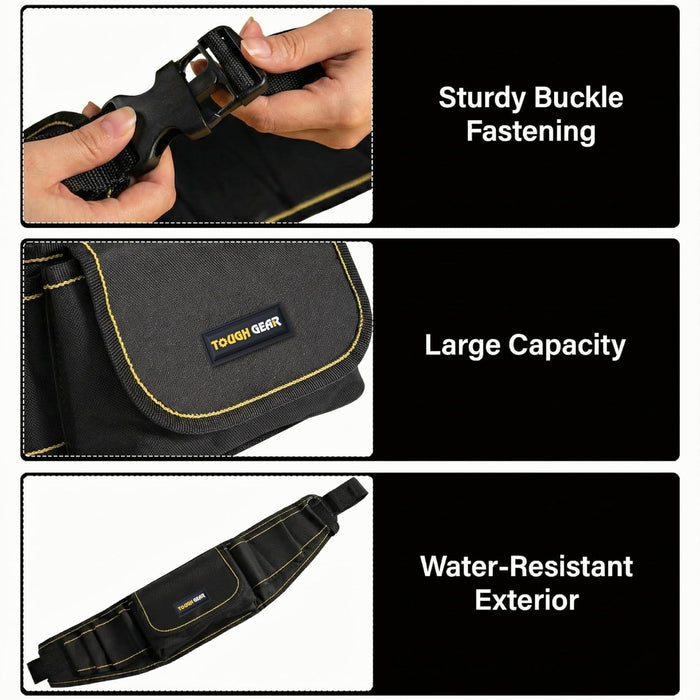 Tough Gear 2.0 Pro Series Tool Belt Pouch – Heavy Duty Multi-Pocket Waist Tool Bag with Adjustable Belt for Electricians & Technicians