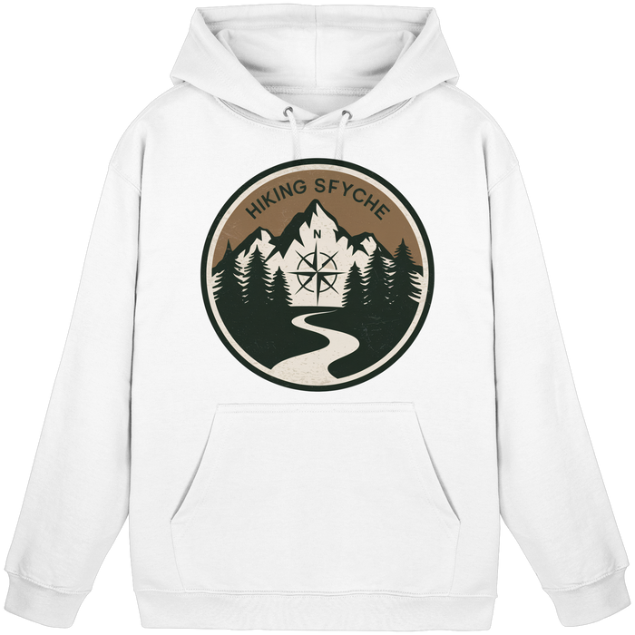 Arvenzo Trail Crest Hoodie in Arctic White, front view of a unisex casual hoodie with a simple design and soft fabric.