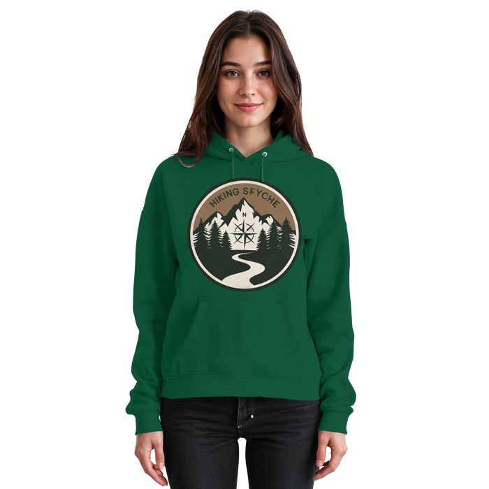 Front view of Arvenzo Trail Crest Hoodie in bottle green, unisex hoodie with a simple design and comfortable fit.