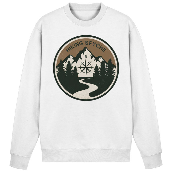 Arvenzo Trail Crest sweatshirt in Arctic White, front view showing classic crewneck design and soft fabric.