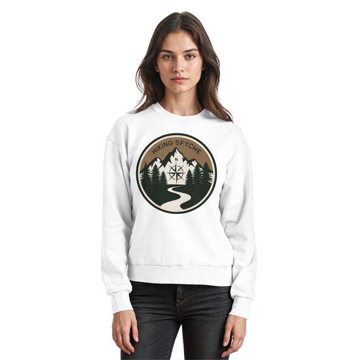 Arvenzo Trail Crest sweatshirt in Arctic White, front view showing classic crewneck design and soft fabric.