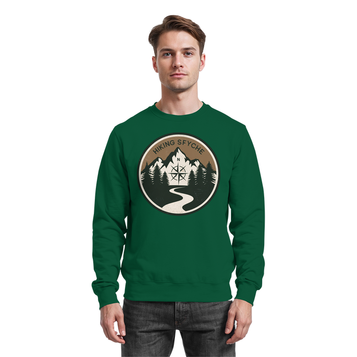 Arvenzo Trail Crest Sweatshirt in bottle green, front view showing classic crewneck design and soft fabric texture.