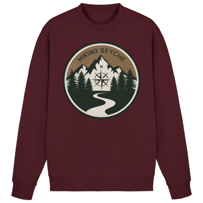 Arvenzo Trail Crest Burgundy sweatshirt front view, basic design with crew neck and long sleeves, casual athletic style.
