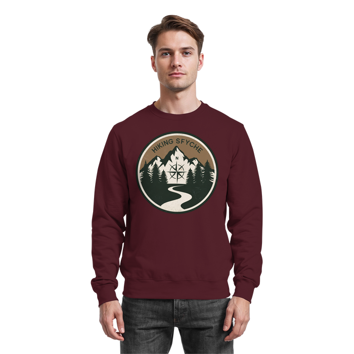 Arvenzo Trail Crest sweatshirt in burgundy, front view showing a classic crewneck design and comfortable fit.