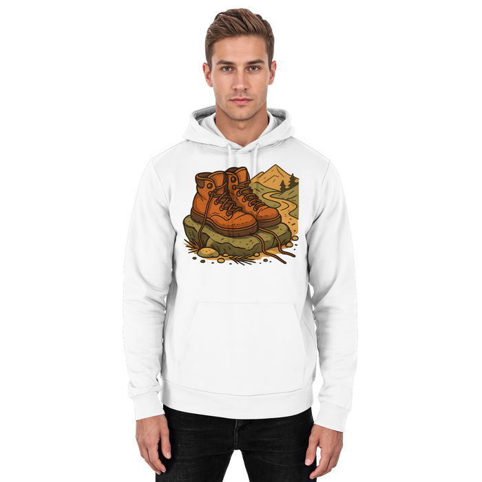Unisex Arctic White Arvenzo Trail Rest Hoodie front view, showcasing a basic design with a hood and casual fit.