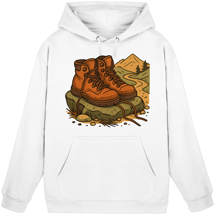 Unisex Arctic White Trail Rest Hoodie by Arvenzo showing a front view with a simple, comfortable hoodie design.