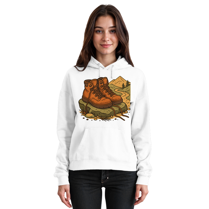 Arvenzo Trail Rest Hoodie in Arctic White, unisex front view showing soft fabric, comfortable fit, and casual hoodie style.