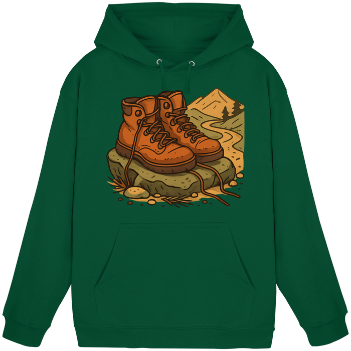 Front view of Arvenzo Trail Rest Hoodie, unisex bottle green hoodie with a casual fit and soft fabric for outdoor comfort.