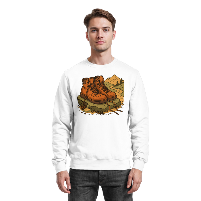 Arvenzo Trail Rest sweatshirt in arctic white, front view showing classic crewneck design and comfortable fit.