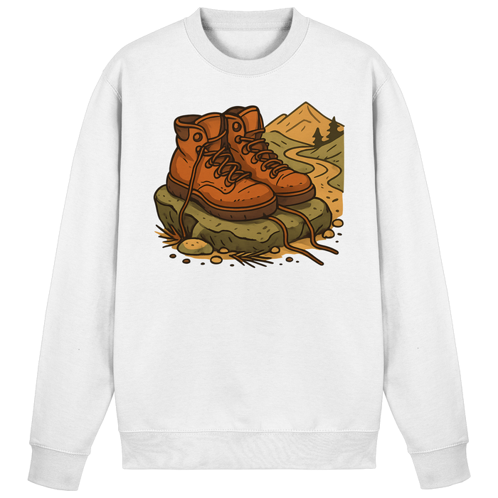 Arvenzo Trail Rest sweatshirt in Arctic White, front view showing classic crew neck and comfortable fit.