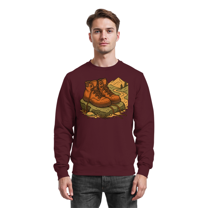 Arvenzo Trail Rest sweatshirt in burgundy, front view showing classic crewneck design and soft fabric for casual wear.