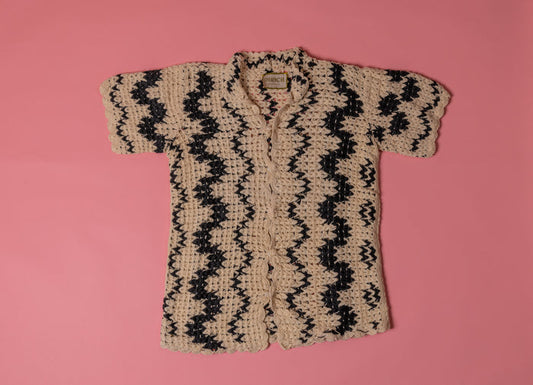 TROPICAL PUNCH Crochet Button-Down-Black/White