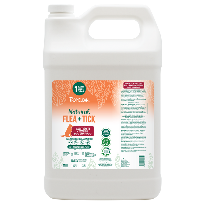 TropiClean Natural Flea + Tick Max Strength Shampoo Gallon