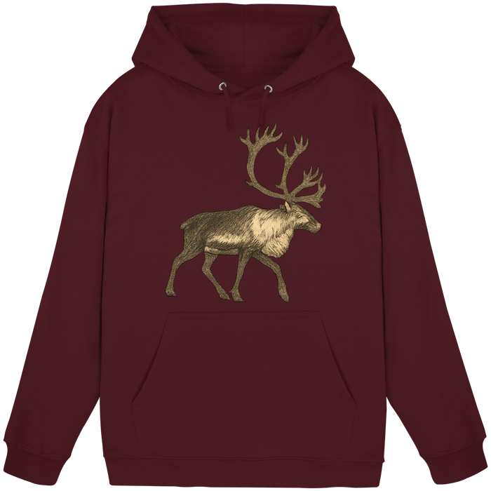 Front view of Arvenzo Tundra Walk unisex hoodie in burgundy, showcasing a simple, casual design with a hood and long sleeves.