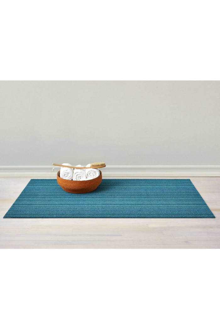 Turquoise Skinny Stripe Shag Mat-Chilewich-ECOVIBE