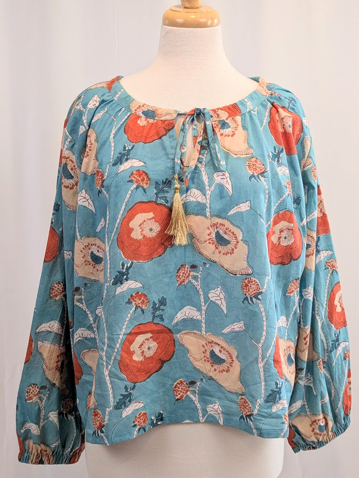 Twinflower Clara Aqua Orange Cotton Blouse - Precious Sparkle