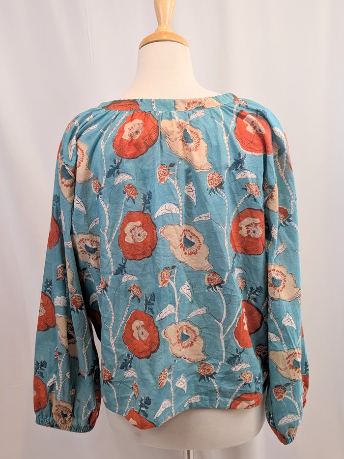 Twinflower Clara Aqua Orange Cotton Blouse - Precious Sparkle
