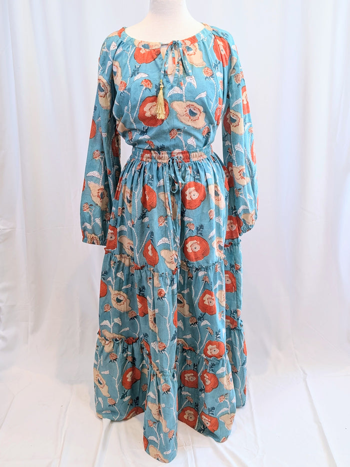 Twinflower Clara Aqua Orange Cotton Blouse - Precious Sparkle