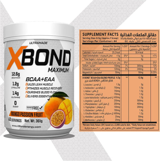 Ultramade XBOND BCAA EAA Powder Mango Passion 44 Servings