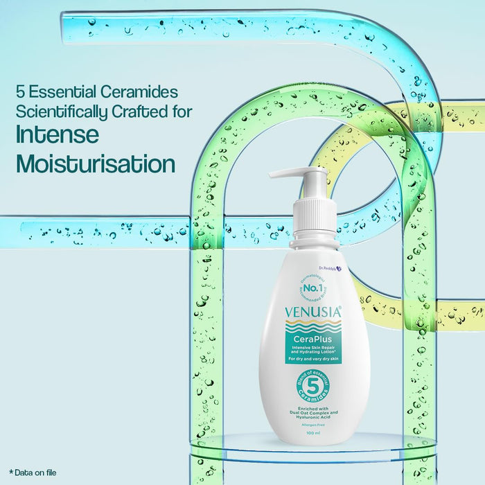 Venusia Ceraplus Lotion for Dry Skin  5 Essential Ceramides for Deep moisturization  barrier repair I With Oat oil  oat extract Hyaluronic Acid I Fragrance free body lotion I100ml