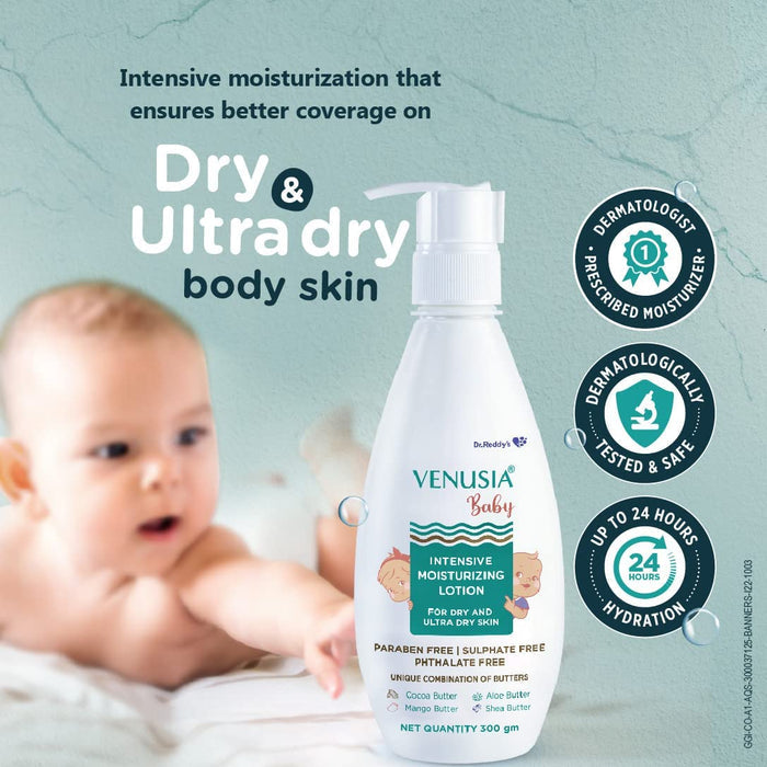 VENUSIA Dr Reddy's Venusia Baby Intensive Moisturizing Lotion for Dry and Ultra Dry Skin Contains Cocoa, Aloe, Mango & Shea Butters | 300g