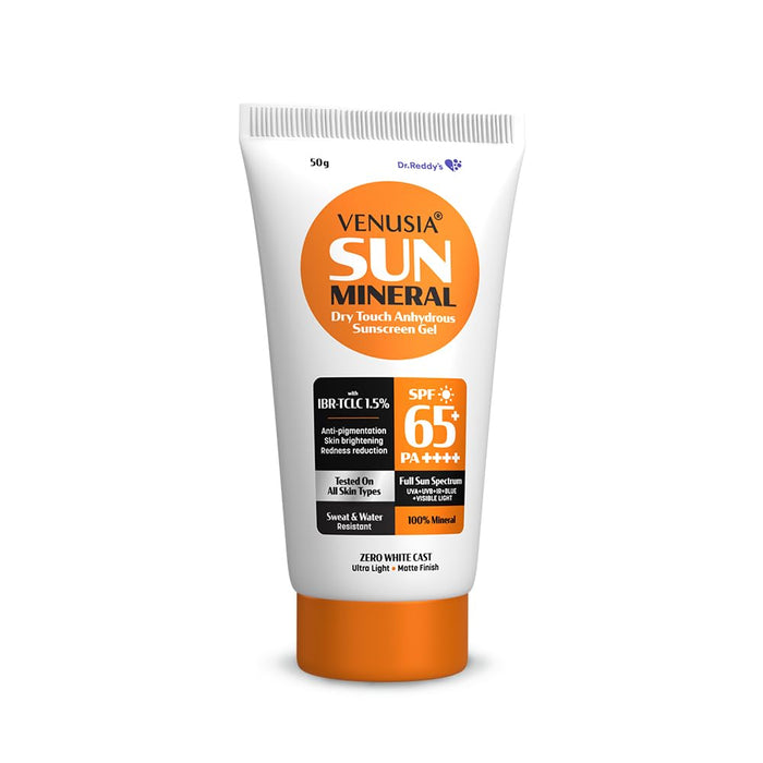 Venusia Mineral sunscreen SPF65I Full spectrum protection I UVA UVB Blue light protect I with Anti-oxidant I Sweat & water resistant I No white cast I clinically tested for all skin types I 50 g Pack of 1
