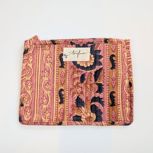 Vintage Pink Floral Block Print Quilted Medium Purse - Precious Sparkle