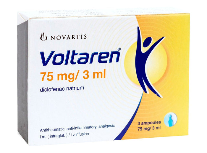 Voltaren 75mg/3ml Diclofenac Natrium Anti-Inflammatory, Antirheumatic & Analgesic Ampoules, 3x3ml - Makkah Pharmacy