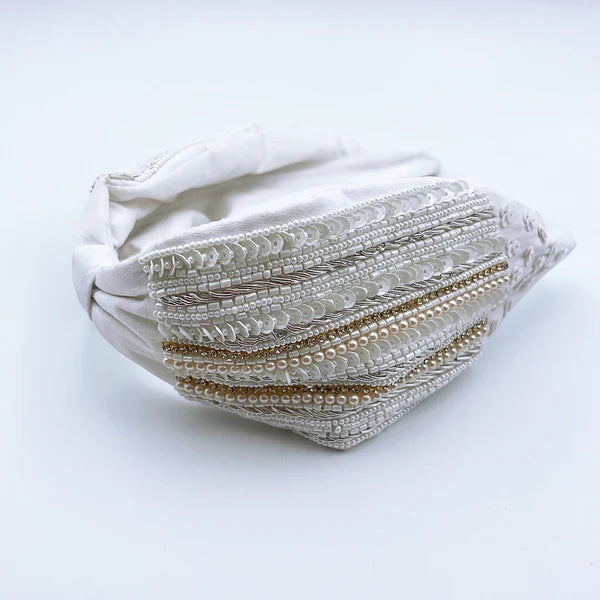 WHITE BEADED HEADBAND