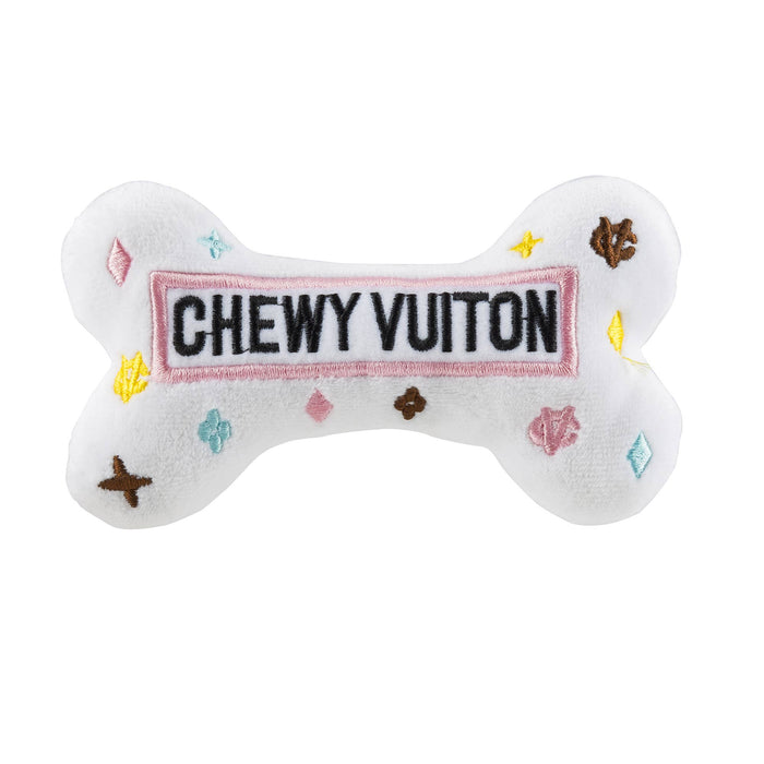 White Chewy Vuiton Bones Squeaker Dog Toy: Small / Mini - Dog.Dog.Cat.