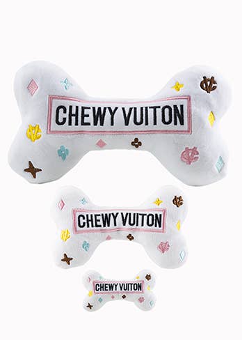 White Chewy Vuiton Bones Squeaker Dog Toy: Small / Mini - Dog.Dog.Cat.