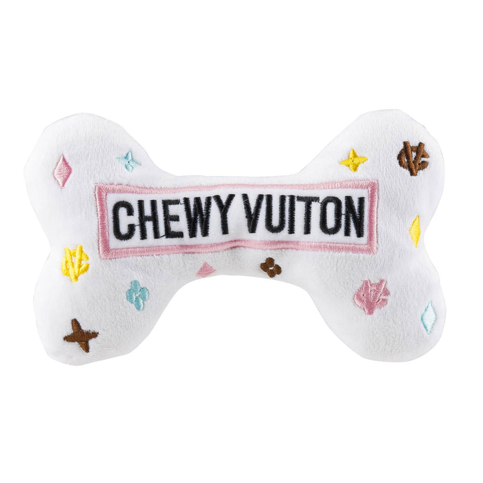 White Chewy Vuiton Bones Squeaker Dog Toy: Small / Mini - Dog.Dog.Cat.