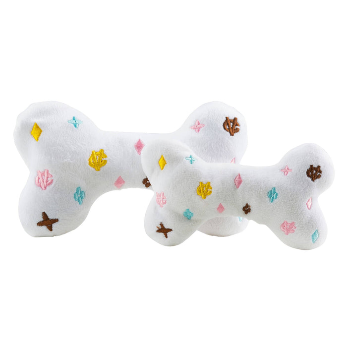 White Chewy Vuiton Bones Squeaker Dog Toy: Small / Mini - Dog.Dog.Cat.