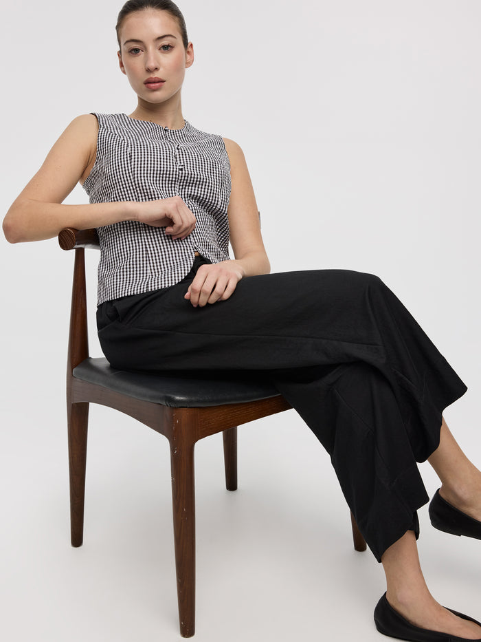 Wide-Leg Cropped Piqué Pant