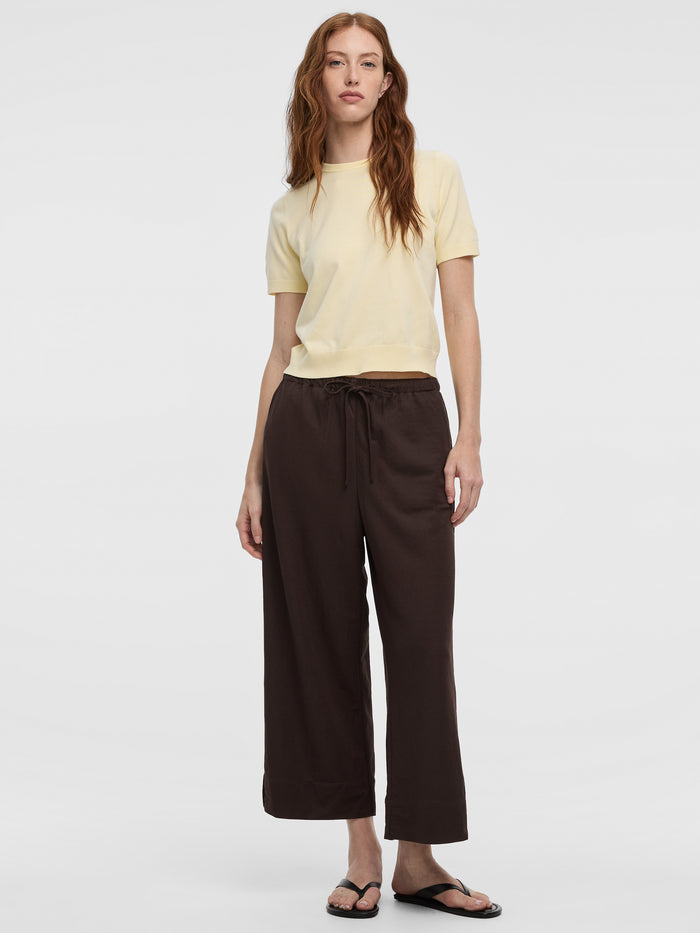 Wide-Leg Cropped Piqué Pant