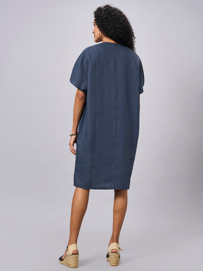 Women's 100% Linen Boxy Fit Dress Blue