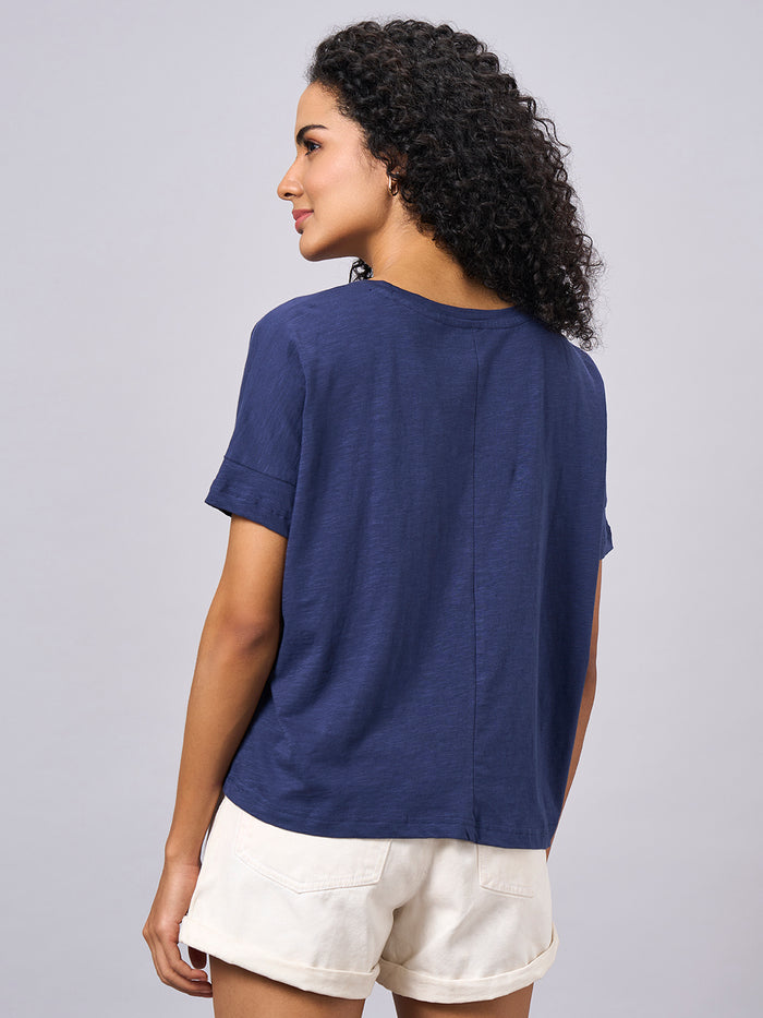 Women's 100% Organic Cotton Regular Fit Boxy Crew Neck T-Shirt Navy