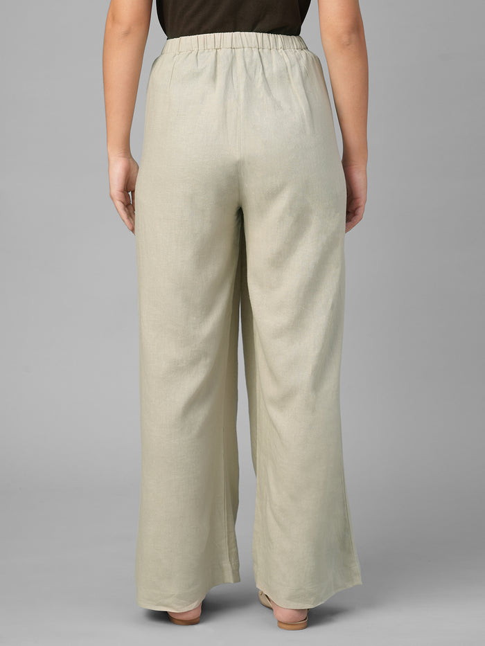 Women's Beige Linen Viscose Regular Fit Pant