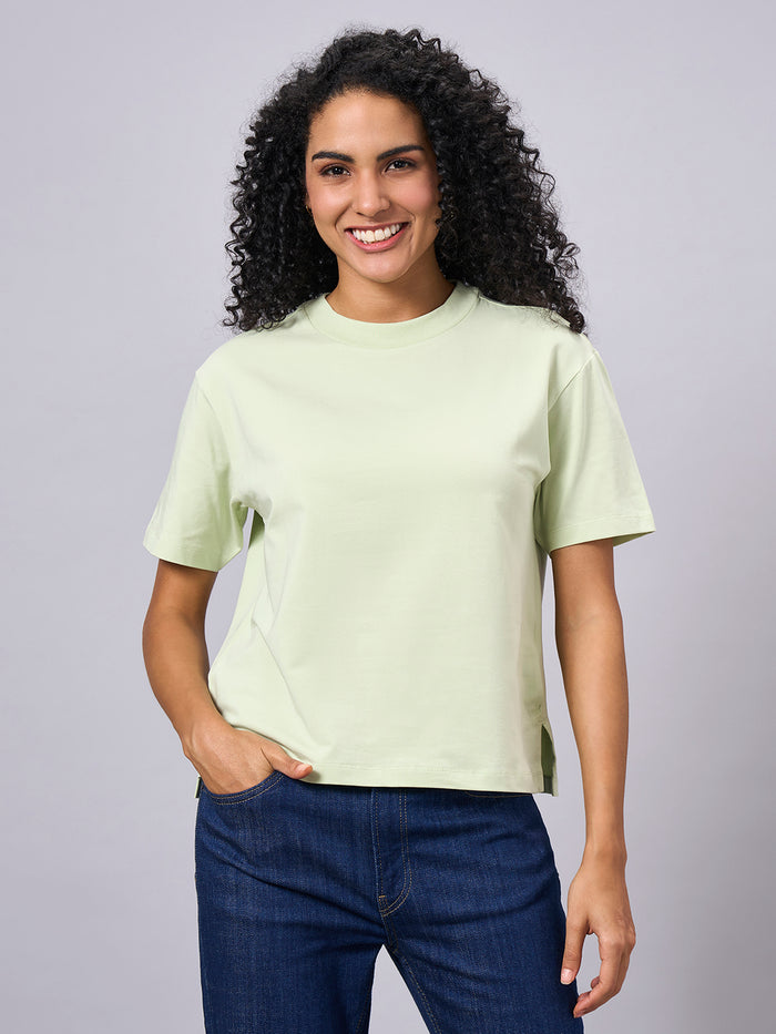 Women's Cotton Elastane Regular Fit T-shirt Green