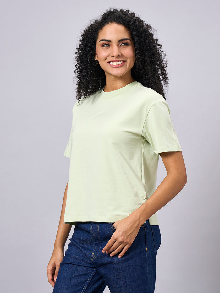 Women's Cotton Elastane Regular Fit T-shirt Green