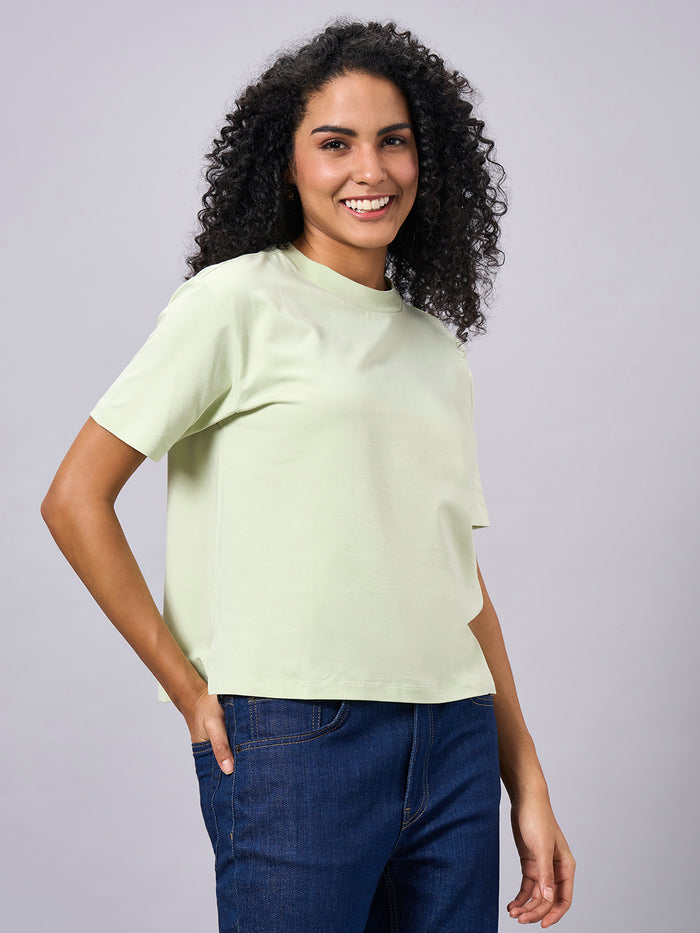Women's Cotton Elastane Regular Fit T-shirt Green