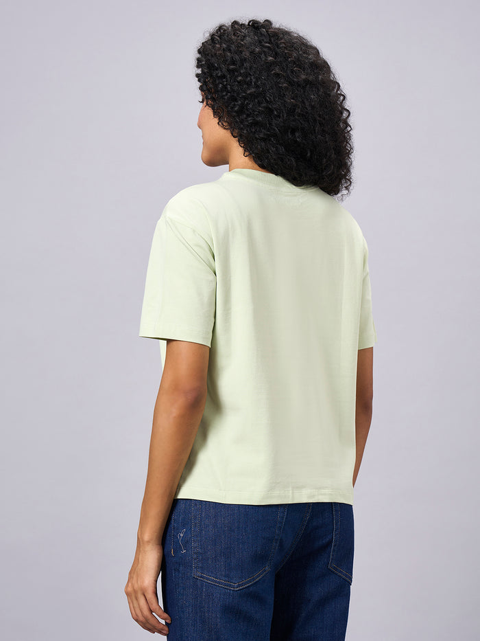 Women's Cotton Elastane Regular Fit T-shirt Green