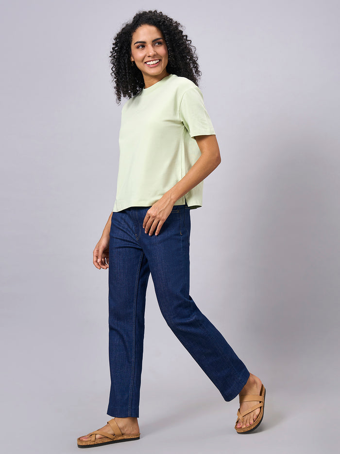 Women's Cotton Elastane Regular Fit T-shirt Green