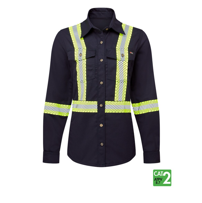 Women's UltraSoft® 7 oz Deluxe Segmented Striped Navy Work Shirt
