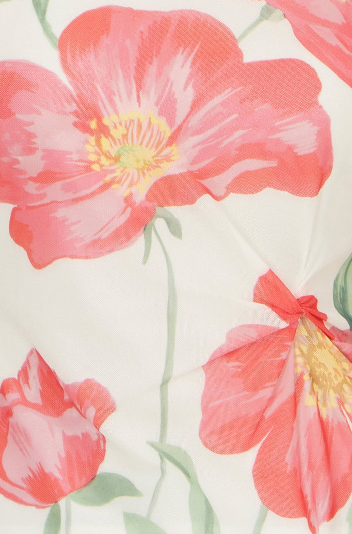Yumi Ivory Poppy Print Mesh Top - Bascora